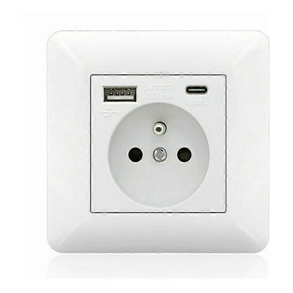 Input AC 250V Wall Outlet, White Wall Mount Box, Safety Wall Outlet with 2X USB for Efficient Power Distribution in Hotels, Hospitals, and Factories