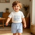 thumbnail image 2 of Bysome Boys Outfit Set Letter Print Short Sleeve Crew Neck Tees With Plaid Shorts Set Breathable Boys Outfit Size 6-12 Months White, 2 of 5