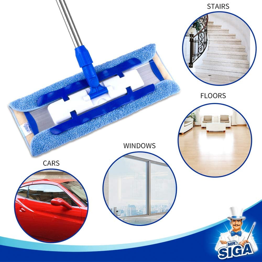 MR.SIGA 18 Professional Microfiber Mop for Floor Cleaning, Stainless Steel  Telescopic Handle, Includes 2 Washable Premium Microfiber Mop Pads, 1