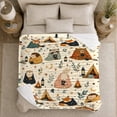 thumbnail image 5 of Woodland Campfire Animals Pattern, Peaceful Cartoon Camping Style for Nature Lovers, Moon Lantern Camp Theme and Just Because Gift, Warm Flannel Blanket for Bedroom Living Room, Home Decor, 5 of 9