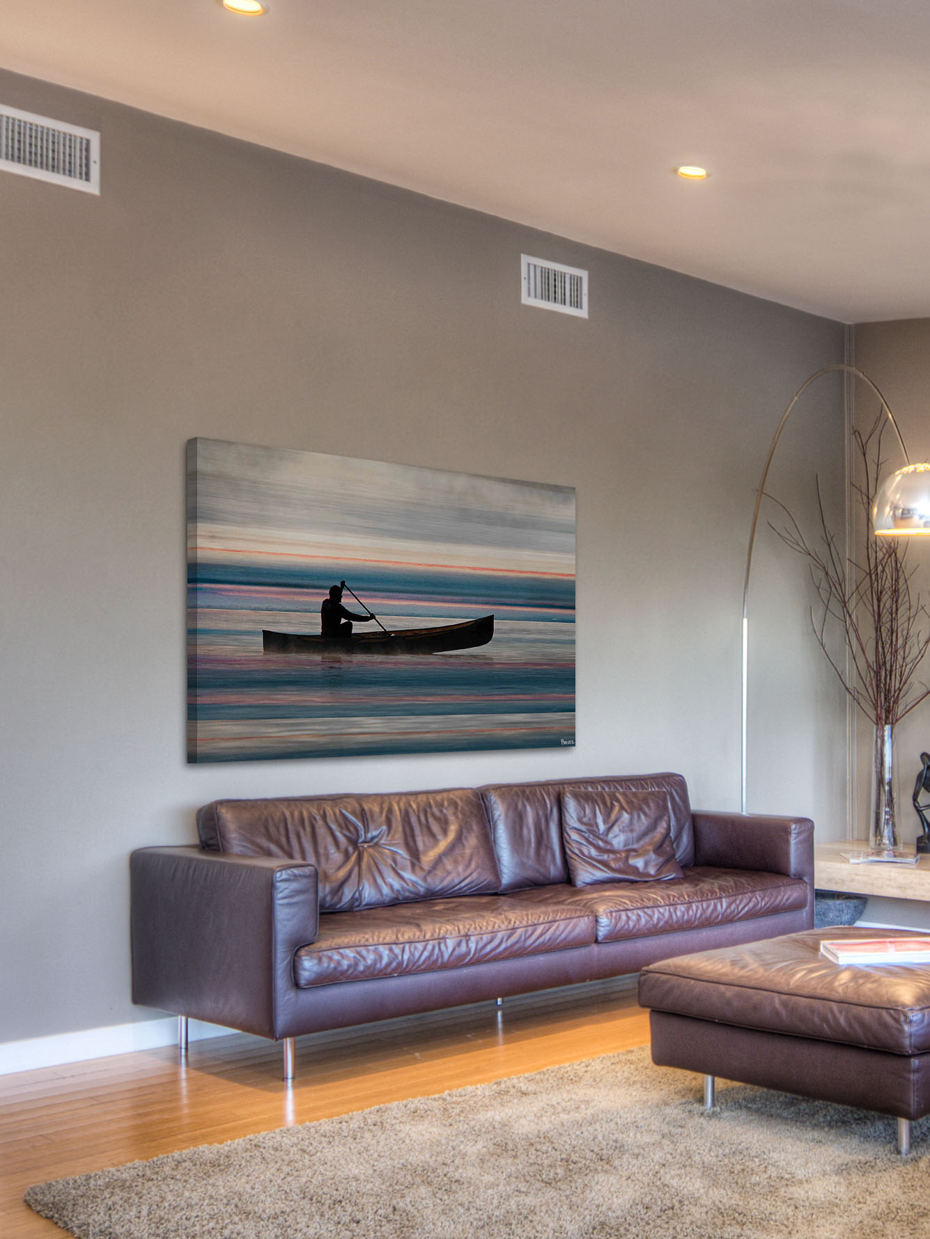 "Canoe on Lake" Painting Print on Wrapped Canvas