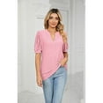 thumbnail image 2 of XCHQRTI Pleated Puff Sleeve Shirt Women's V Neck Solid Color Tops Summer Hollow Tunic Dressy Blouse, 2 of 8