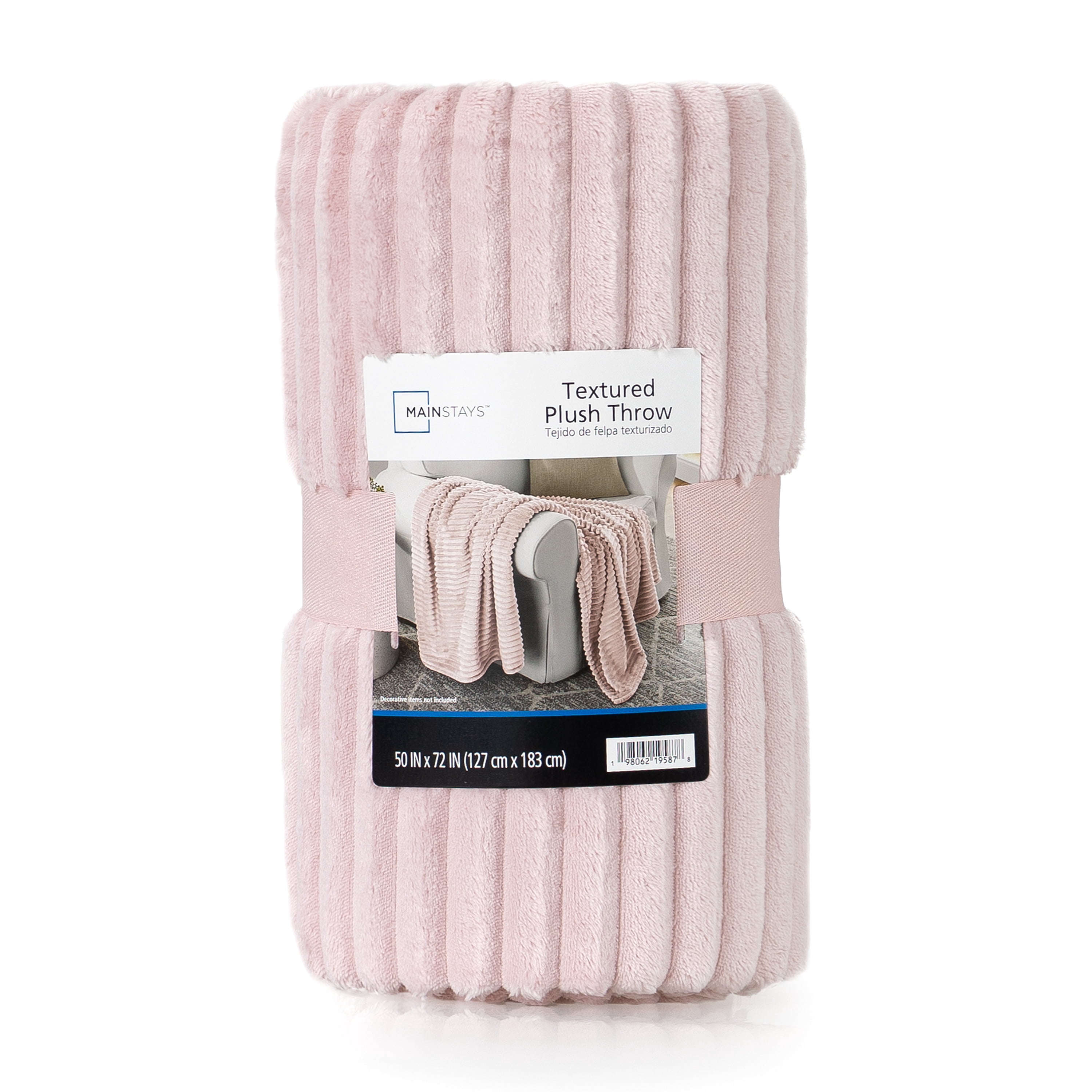 Mainstays Textured Plush Oversized Couch Throw Blanket, Pink Smoke, 50 x 72 in