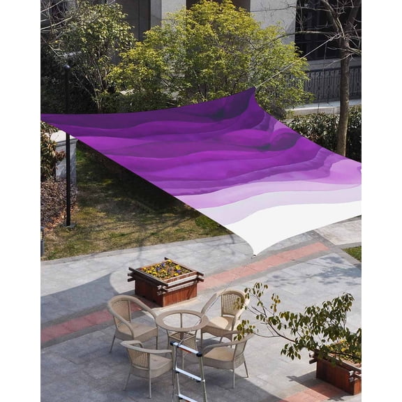 Purple Waves Sun Shade Sail 14'x18' Rectangle Outdoor Shade Canopy, Ombre Coastal Ocean Water Abstract Porch Shades Outdoor Sun Blocking Screen, Sunshade Cloth Covers for Patio/Deck/Garden