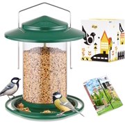iBorn Metal Bird Feeders for Outdoors Hanging,Wild Bird Feeders for Cardinal,18cm Large Roof&Tray New Green 6 Port (Seed is not Included)