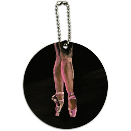 Ballerina Tag - Ballet Slippers Pink Black Ballerina Dance Dancing Round Wood ID Tag Luggage