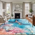thumbnail image 3 of Blue Ocean Turtle Area&nbsp;Rug 8x10ft Nautical Watercolor Pink Orange Sea Coral Starfish Non-Slip&nbsp;Washable Square&nbsp;Rugs Soft Felt Indoor Floor Mat for Bedroom Kitchen Living Room Bathroom, 3 of 9