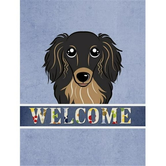 Longhair Black and Tan Dachshund Welcome Garden Flag