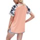 thumbnail image 4 of Mujer Cuello Redondo Top Camisa De Manga Corta Empalme A Rayas Impreso Top Verano Causal Blusa Rosa L, 4 of 6