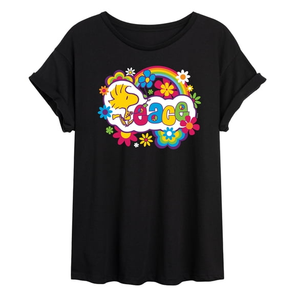 Peanuts - Peace Floral & Colorful Woodstock - Women's Oversized T-Shirt