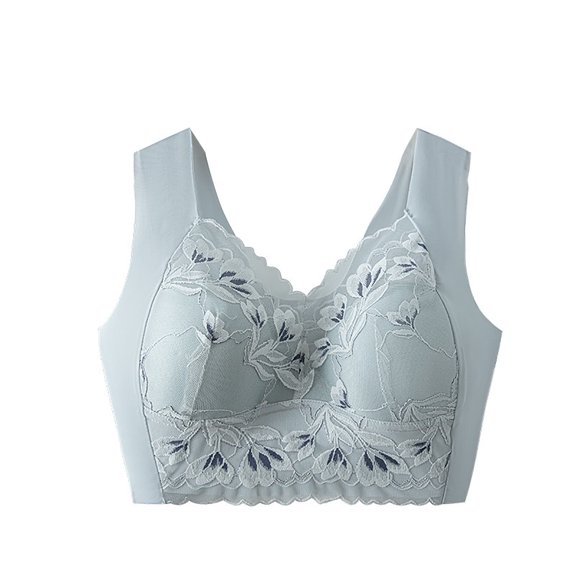 Strapless Bra for Women Front Closure New Women's Daily Wide Shoulder Lace No-Underwire Comfortable Breathable Bra Gray L