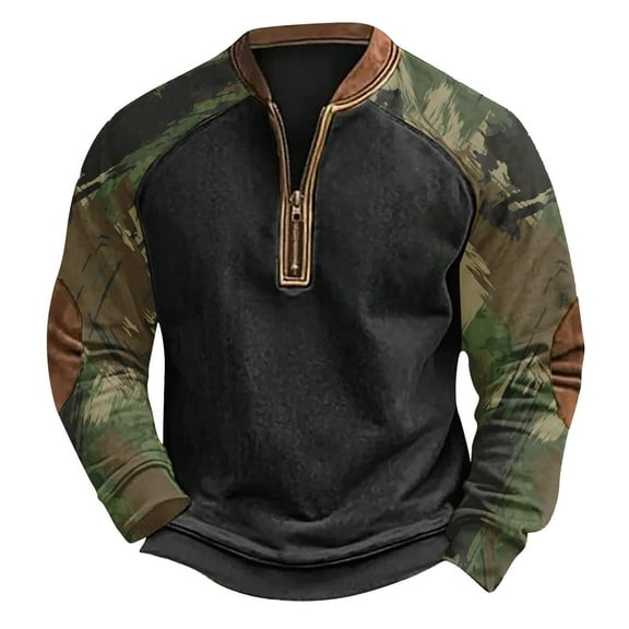 Men's Long Sleeve Camo Sweatshirt - Winter Neck Pullover Shirts for Men Plus Size