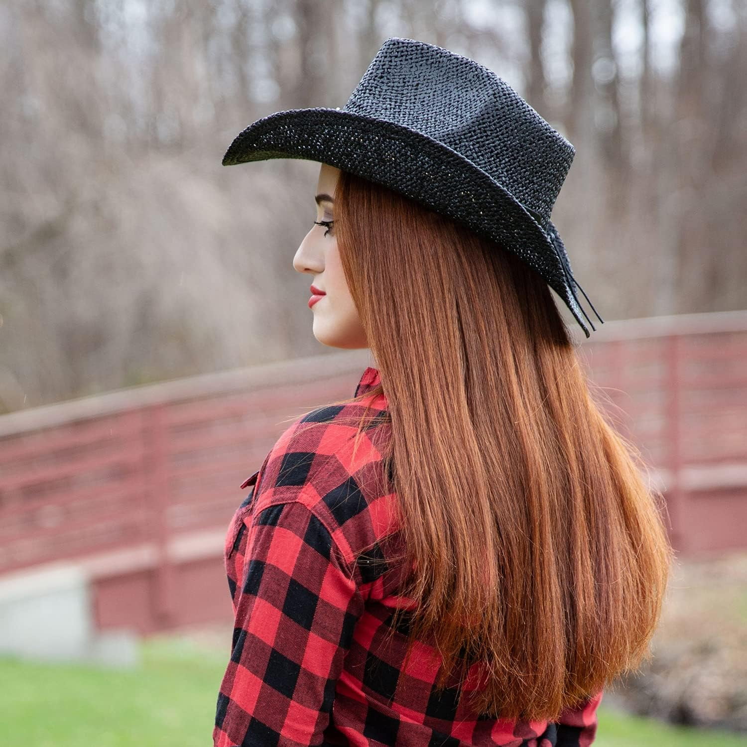 5489 Western Cowgirl Hat For Women With Shapeable Brim, Beaded Hearts Trim, Western Cowgirl Hat, Straw Cowboy Hat for Women with  main image 3
