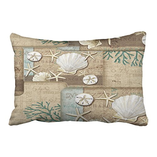 WinHome Rectangl Throw Pillow Covers Nautical Seashells On The Seashore ...
