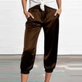 thumbnail image 2 of felwors Women's Satin Capri Joggers High Rise Cropped Lounge Pants with Elastic Cuffs Pockets（Coffee， L）, 2 of 5