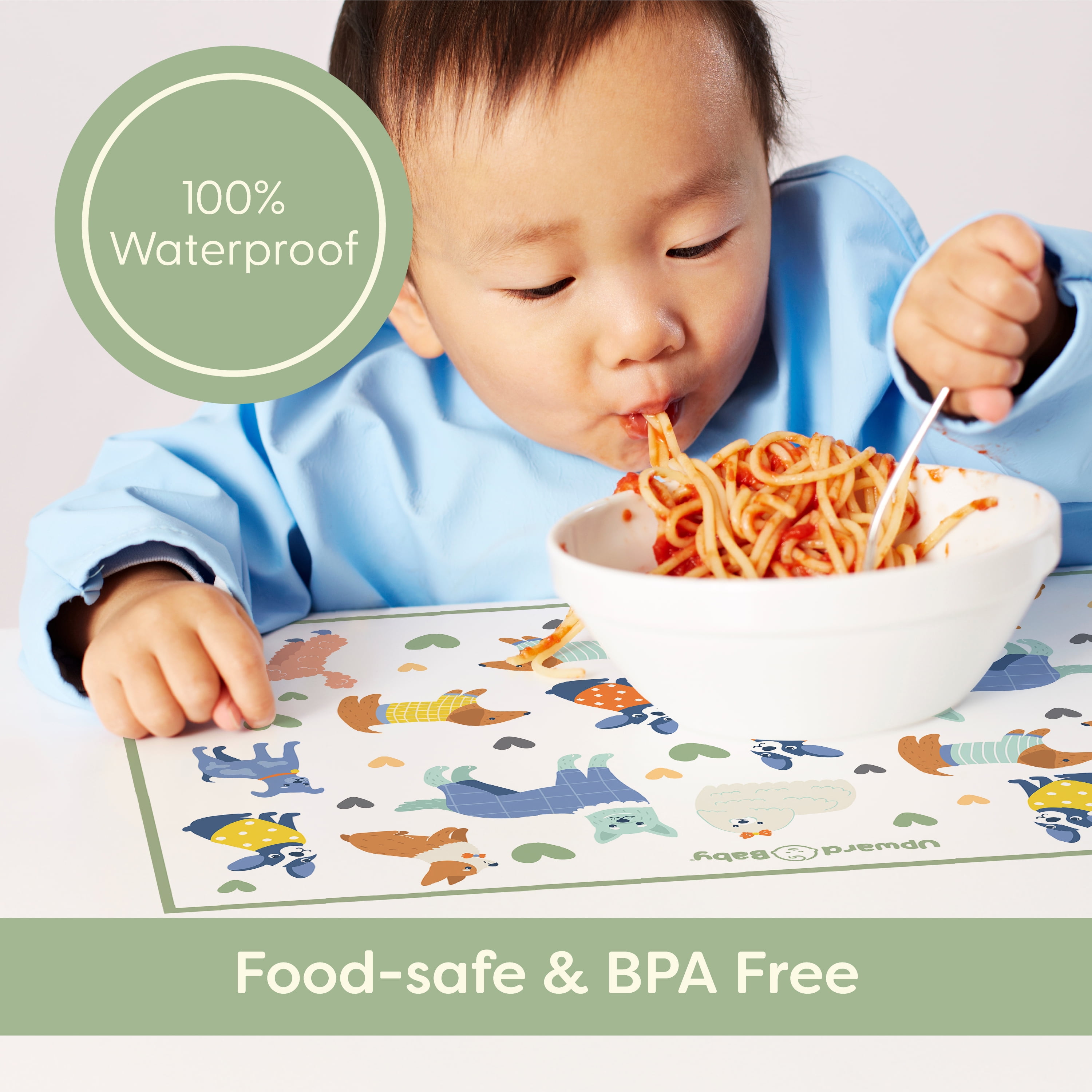 UpwardBaby Disposable Placemats - BPA Free - 36 Waterproof Placemats with Animal Pattern