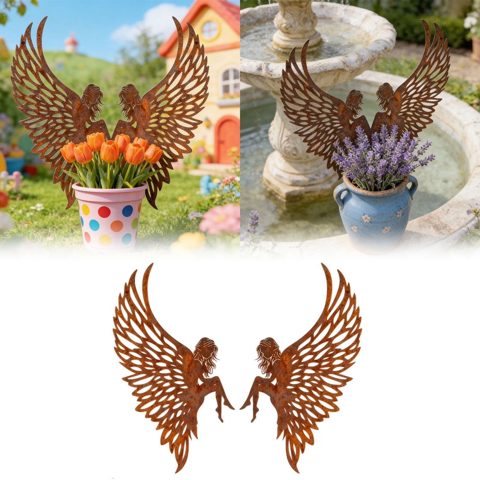 Angel Wings Flowerpot Decoration - Garden Wing Sculpture Planter Outdoor Patio Art With Finish For Yard And Home,Ideal for Gardeners and Homeowners