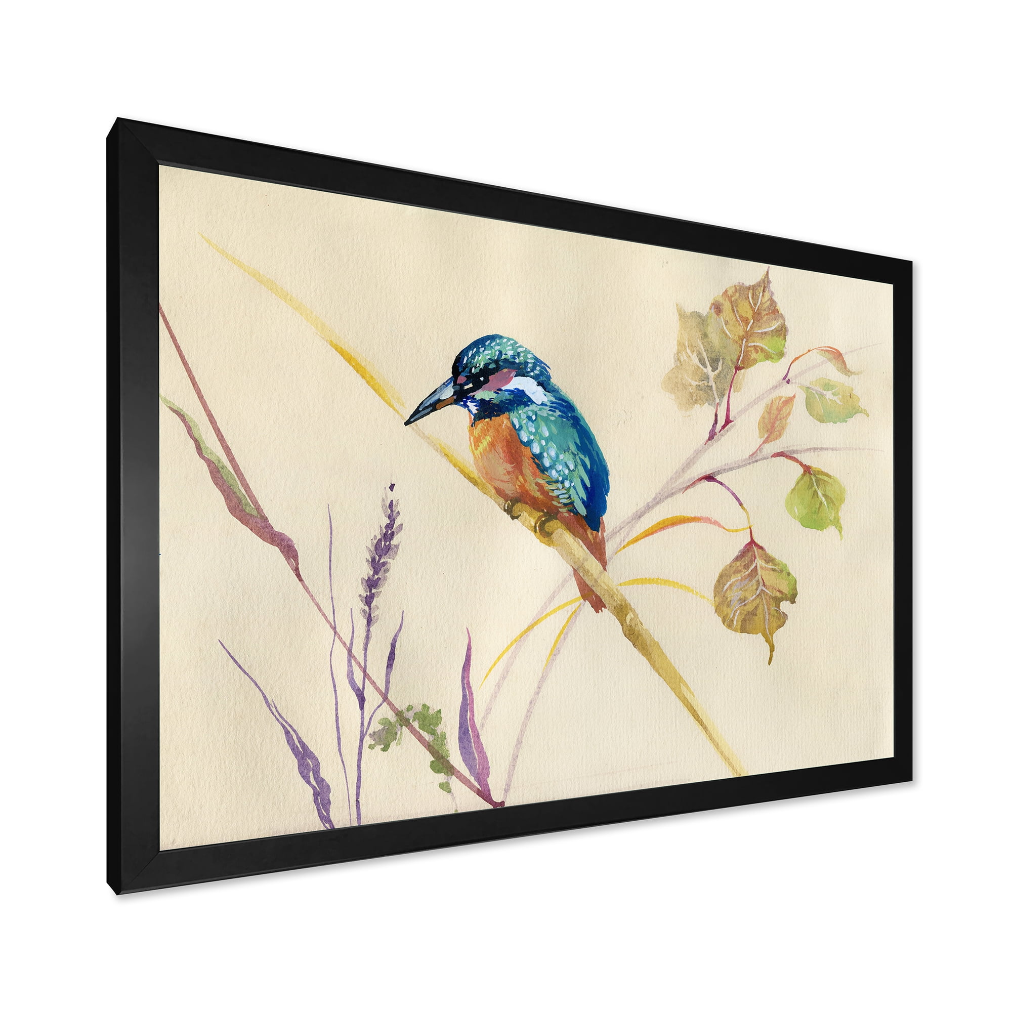 Designart 'Common Kingfisher Bird On Branch' Traditional Framed Art Print