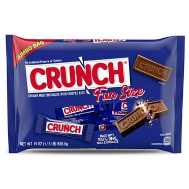CRUNCH, Milk Chocolate and Crisped Rice, Fun Size Individually Wrapped Candy Bars, Jumbo Bag, 19 oz