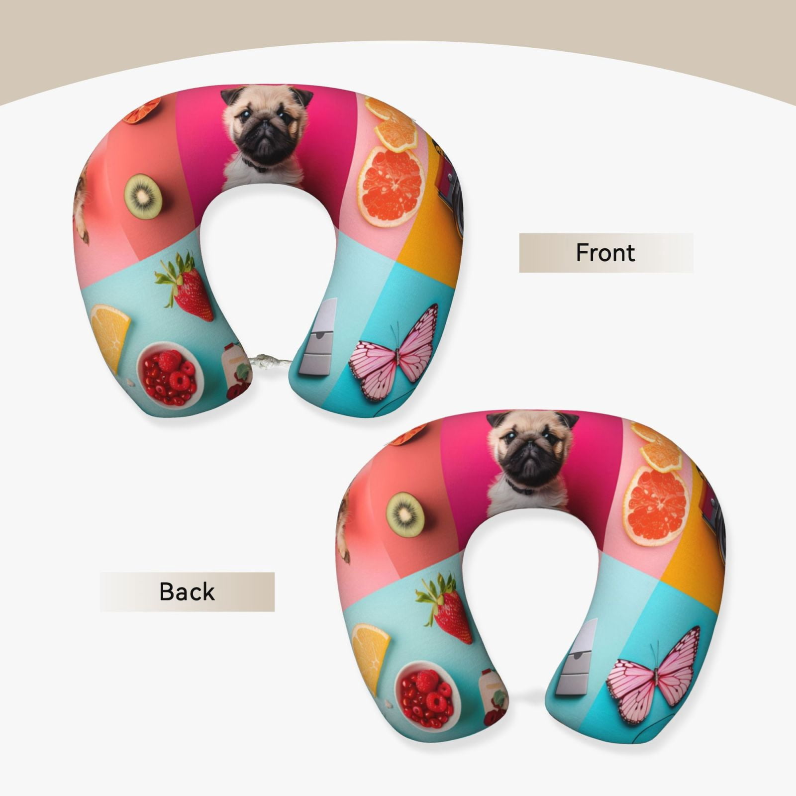 Xecao Colorful Dog Cat Collage Print Memory Foam Cervical Neck Pillow Versatile U-Shaped Pillows for Home,Office,Camping,Travelling,Soft Washable Cover