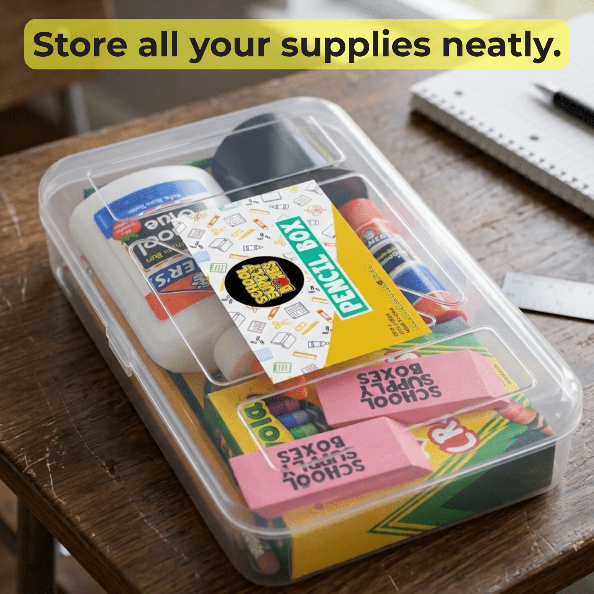 School Supply Boxes | Clear, Translucent Pencil Box | 6 Pack | Durable and Stackable Organizer for School Supplies & Office Products