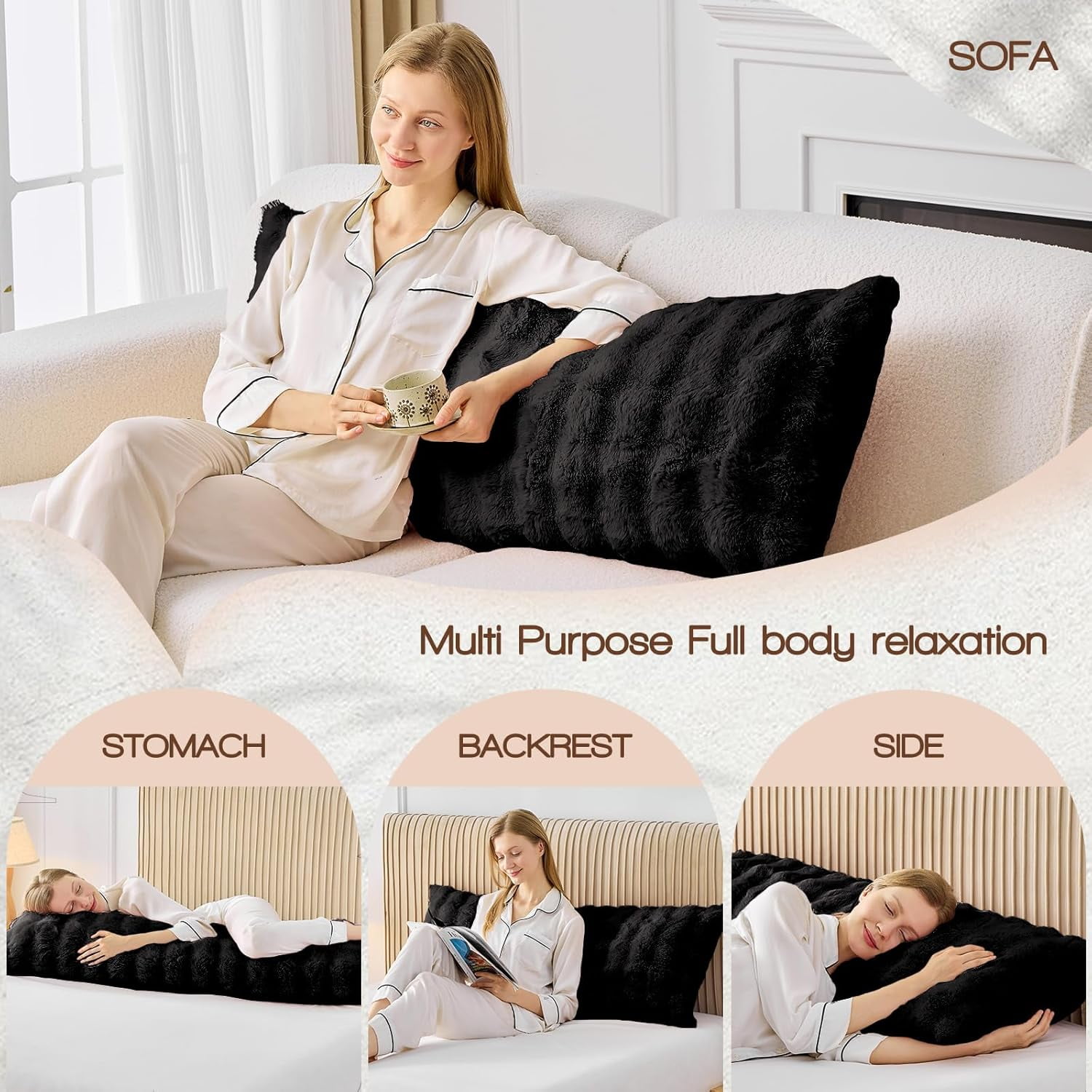ANHXN Fluffy Adult Body Pillow - Sturdy body pillowcase, adjustable height, soft support for side lying, washable