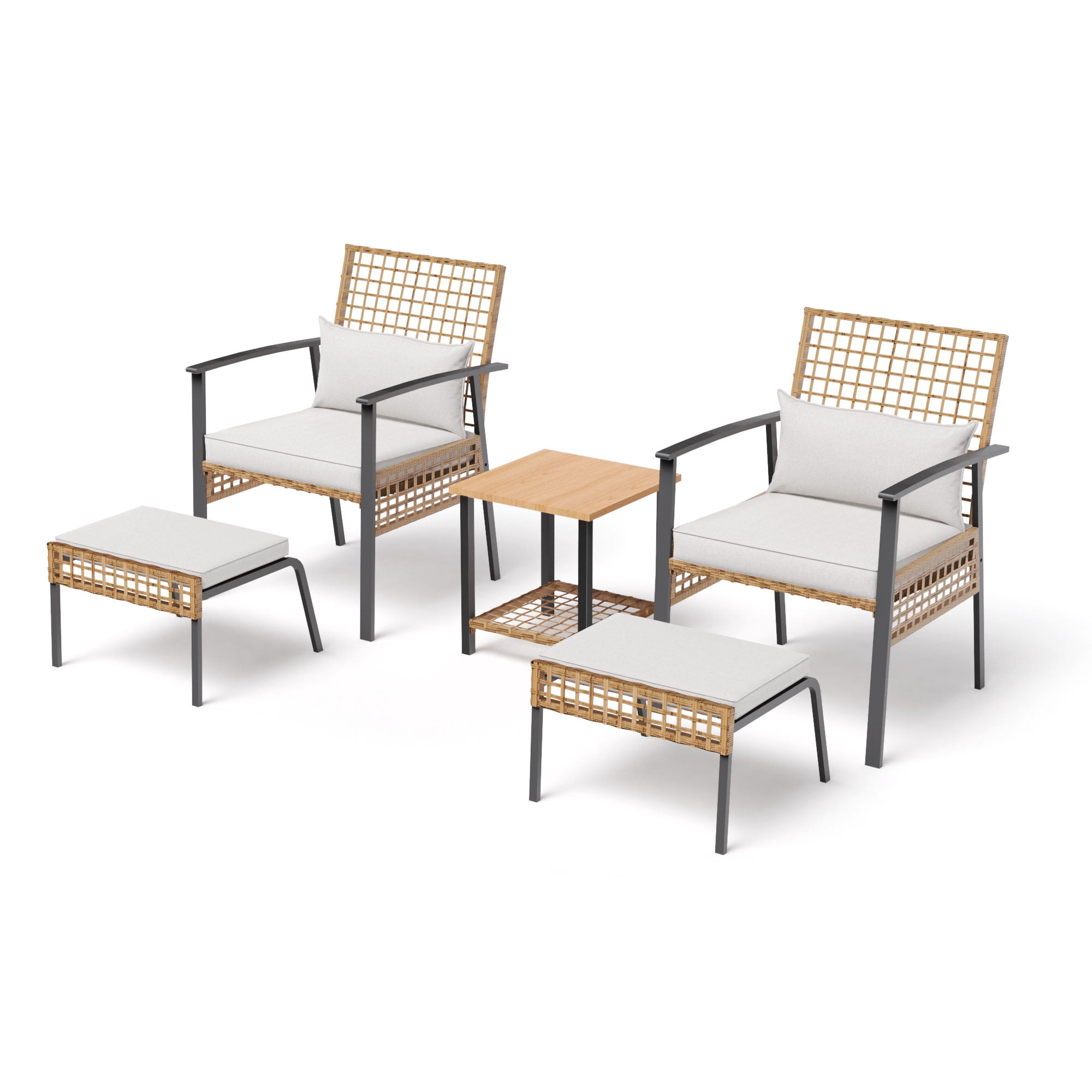 LAUSAINT HOME 5 Pieces Patio Furniture Set with Ottomans, Wicker Outdoor Conversation Set with Cushions and Coffee Table for Backyard, Poolside, Porch, Balcony