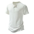 thumbnail image 2 of WREESH Men's Casual Solid Fashion Pullover with Three Button Ribbed Stripe, Short Sleeve T-Shirt Top for Stylish Comfort White, 2 of 9