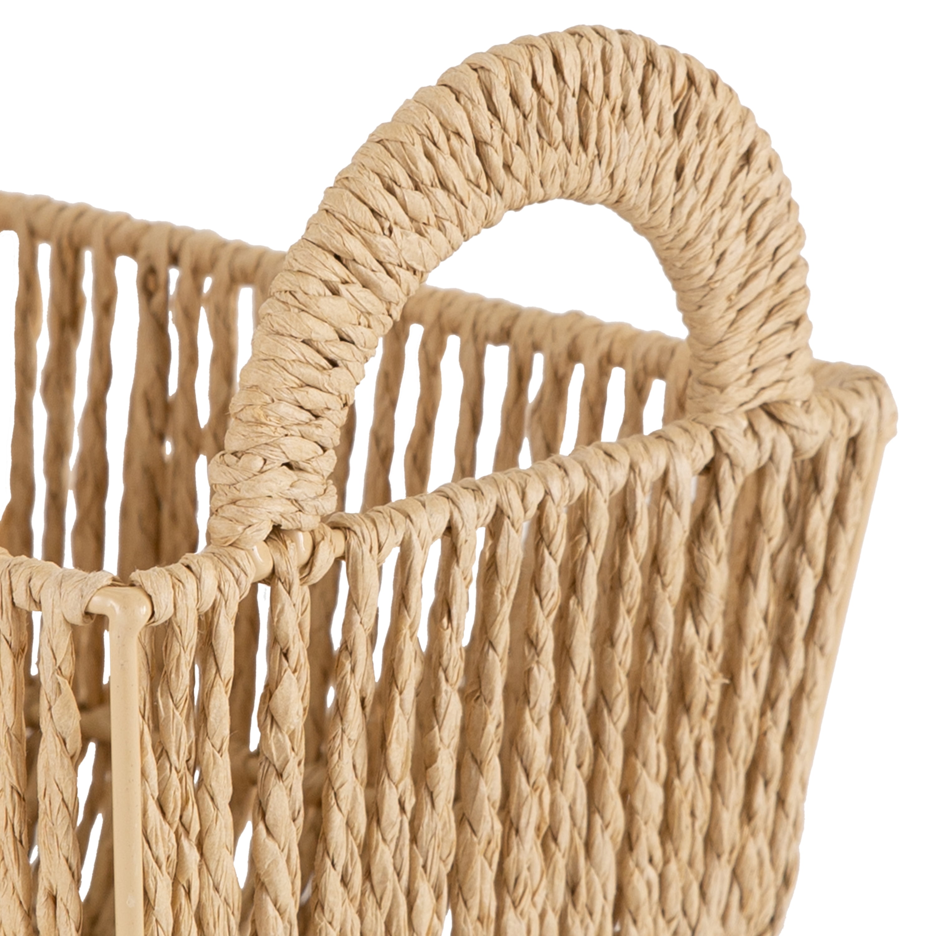 Simplify 3 Pack Vertical Weave Small Shelf Paper Rope Storage Basket with Round Handles