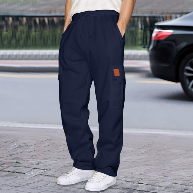 Men's Casual Utility Joggers Comfortable Solid Color Work Pants with Multiple Pockets for Outdoor and Daily Wear