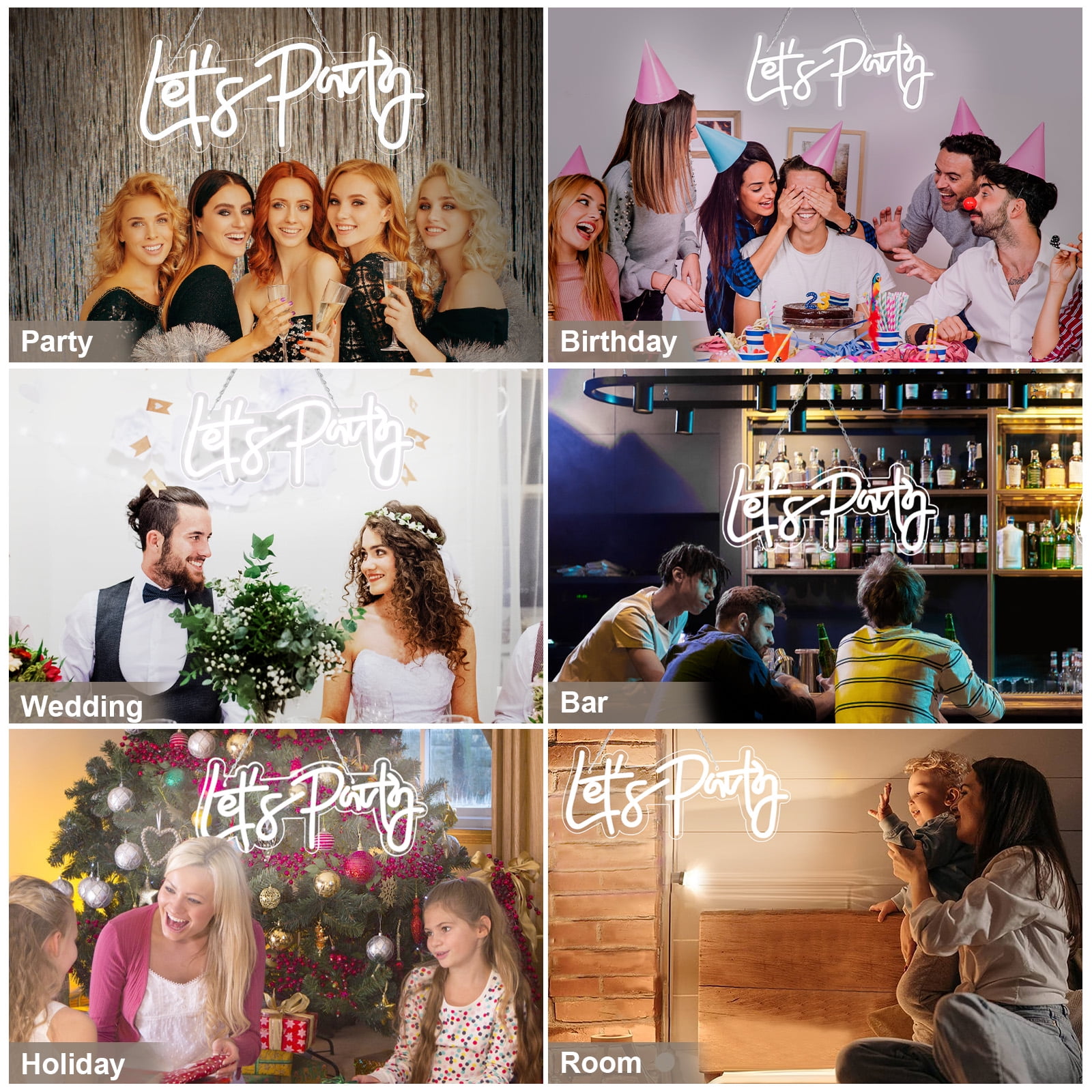Laybasic Let's Party Neon Sign, Dimmable 15.8"x 7.1" LED Neon Signs for Wall Decor 5 Brightness USB Powered Light Up Signs for Wedding Birthday Party