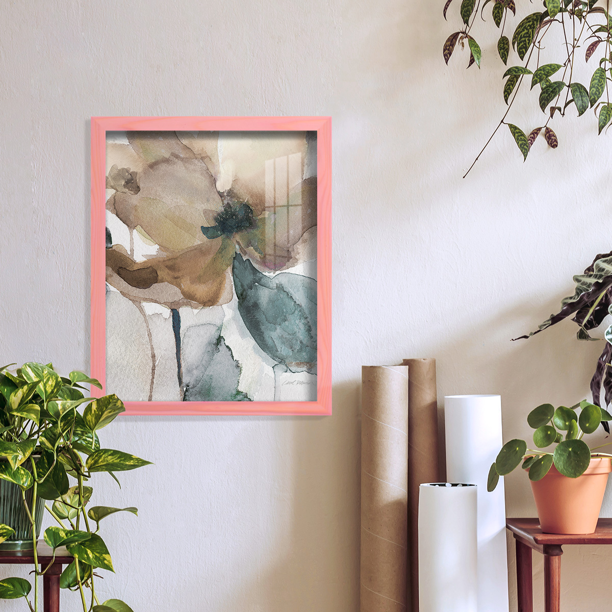 Watercolor Poppy I -Framed Print w/glass-Sunset Pink