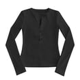 thumbnail image 4 of Vinsonshop Women's Ribbed Knit Henley Tops Long Sleeve Button Down V Neck Slim Fit Casual Shirts Fall Fashion Black XL, 4 of 4