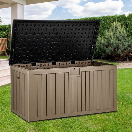 Dextrus 230 Gallon Large Deck Box,Outdoor Storage Box for Patio ,Garden Tools ,Waterproof,Black&Brown