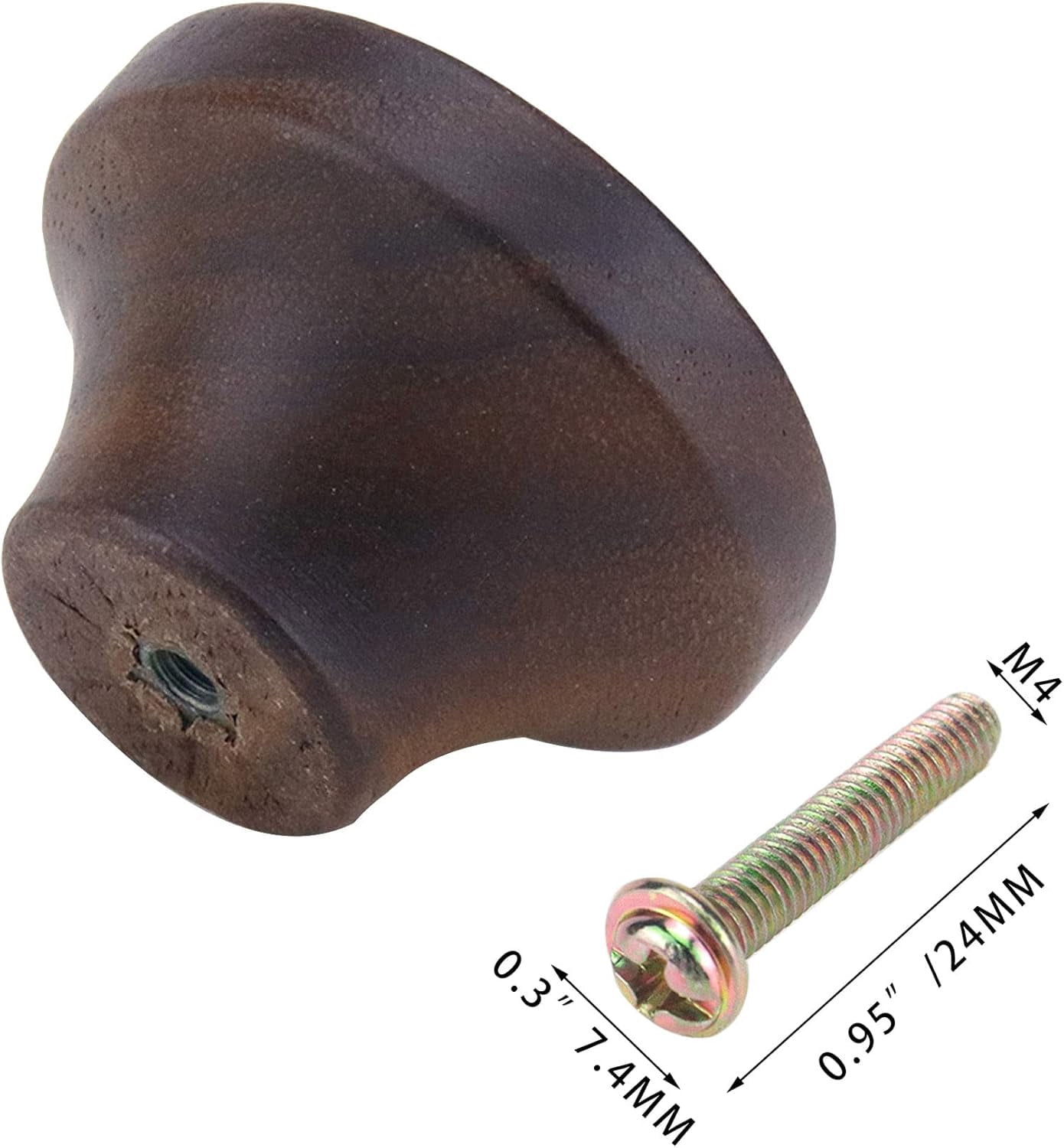 ABCISI 6PCS Round Wooden Single Hole Drawer Handles with 6 Screws, 1.56" Cabinet Knobs 1 Hole Hardware Handles Decorative Furniture Knobs for Dresser Wardrobes (Walnut)