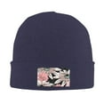 thumbnail image 4 of ZICANCN Pink Daisy Black Art Knit Beanie Hat, Winter Cap Soft Warm Classic Hats for Men Women, Navy Blue, 4 of 8