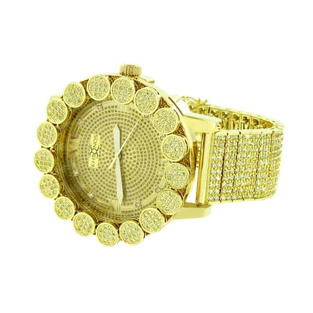 Custom Bezel - Canary Iced Out Watch Yellow Gold Finish Genuine Diamonds Dial Custom Flower Bezel 56mm Brand New