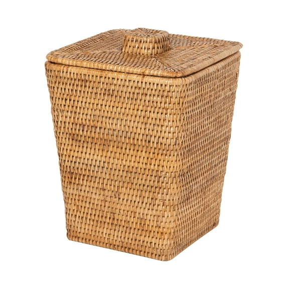 Kouboo La Jolla Rattan Waste Basket with Lid, Honey Brown – Decorative Trash Can for Home & Office
