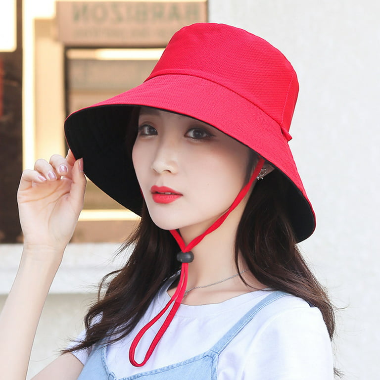 ruhuadgb Women Fisherman Hat Round Shape Flat Top Solid Color Sunscreen  Anti-UV Summer Hat Outdoor Supply 