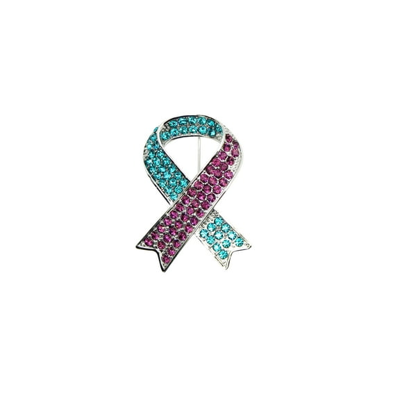 Faship Teal And Purple Crystal Sexual Assault Awareness Ribbon Pin Brooch