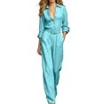thumbnail image 2 of IUYRTFE Women Solid Color Long Sleeve Button Down Jumpsuit Wide Leg Pants with Pockets for Casual Daily Wear, 2 of 5