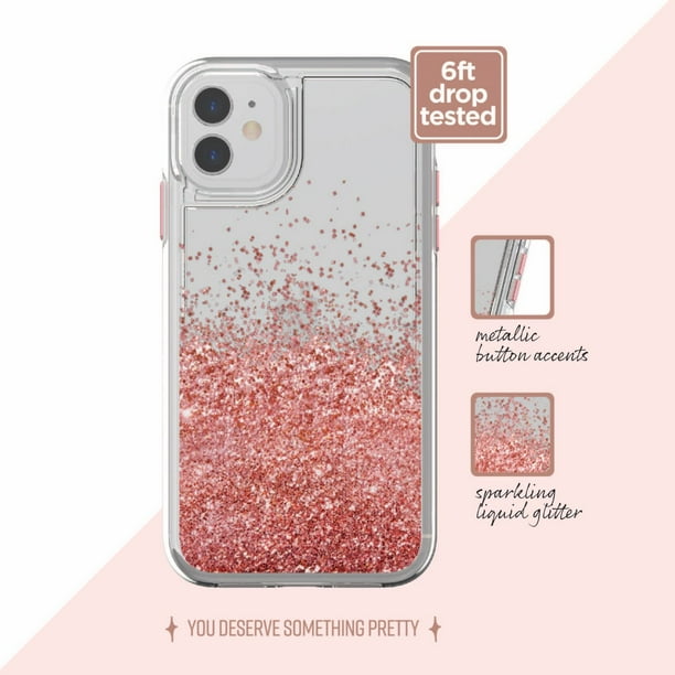 Rose Gold Liquid Glitter Phone Case for iPhone 11 & iPhone XR Walmart