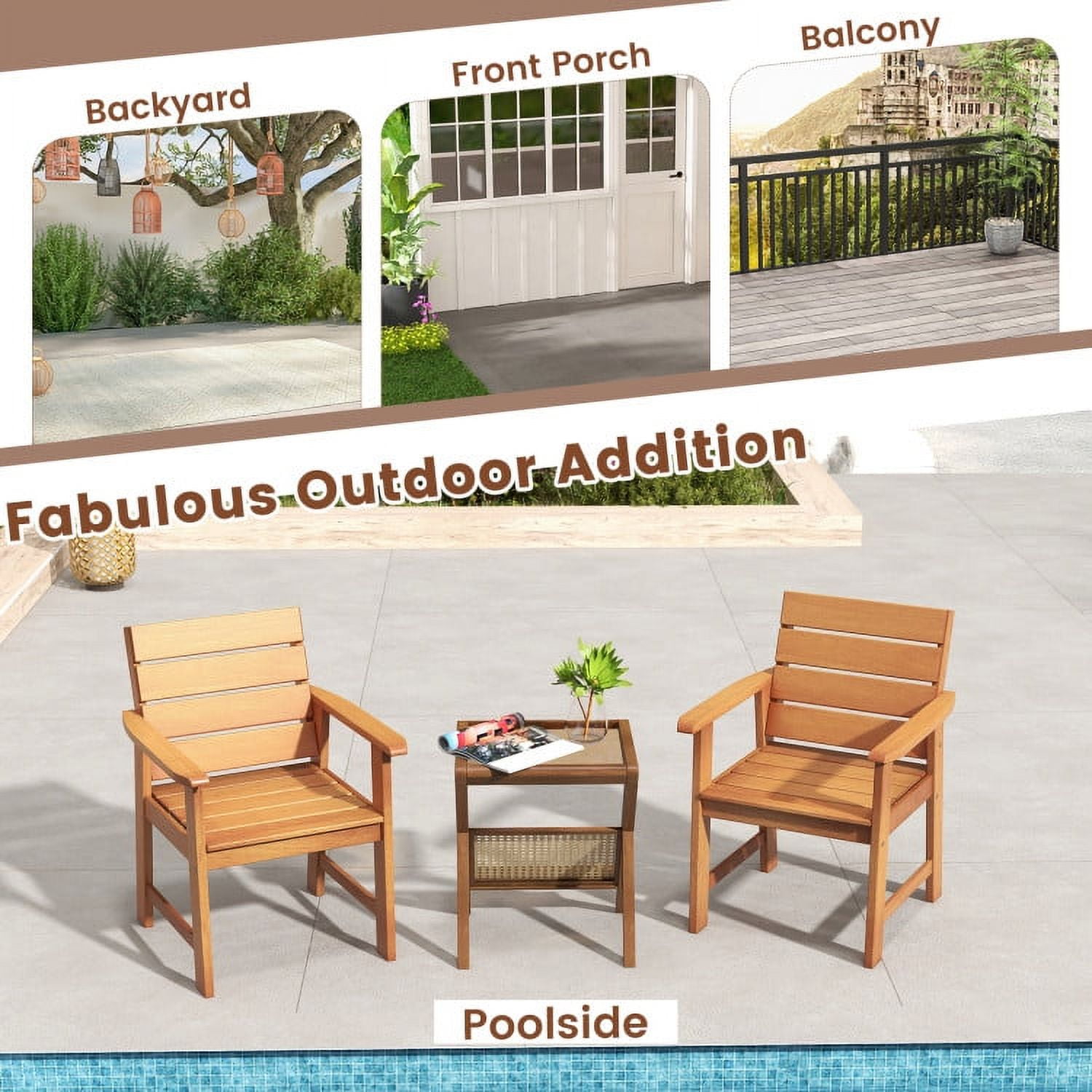 Aimee Lii 2 Piece Patio Hardwood Chair with Slatted Seat and Inclined Backrest, Outdoor Patio Set Aimee Lii 2 Piece Patio Hardwood Chair with Slatted Seat and Inclined Backrest, Outdoor Patio Set