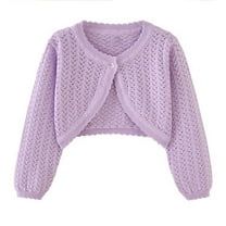 WIBACKER 4-12 Years Girl Long Sleeve Bow Bolero Cardigan Kids Front Open Knit Shrug Cropped Sweaters Tops