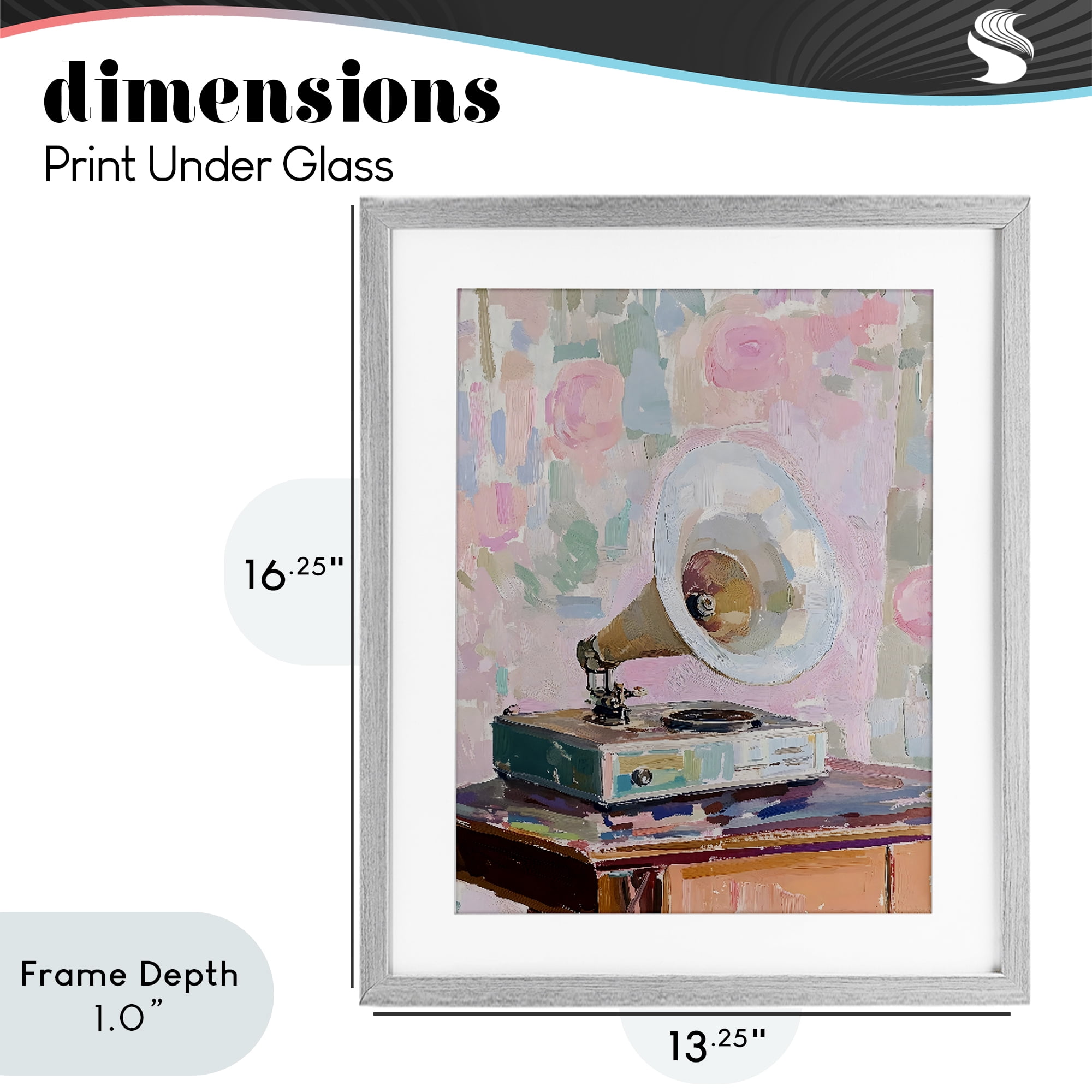 Stupell Industries Vintage Gramophone in Soft Pastels Gray Framed Print Under Glass, design by The Prints Vibe