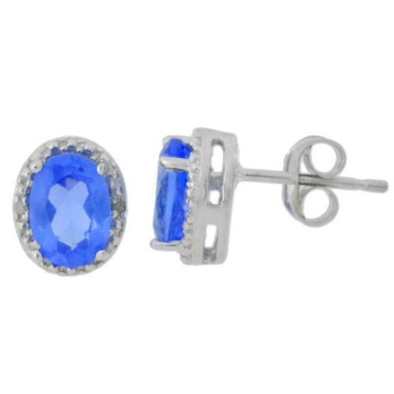 14Kt White Gold Tanzanite & Diamond Oval Stud Earrings