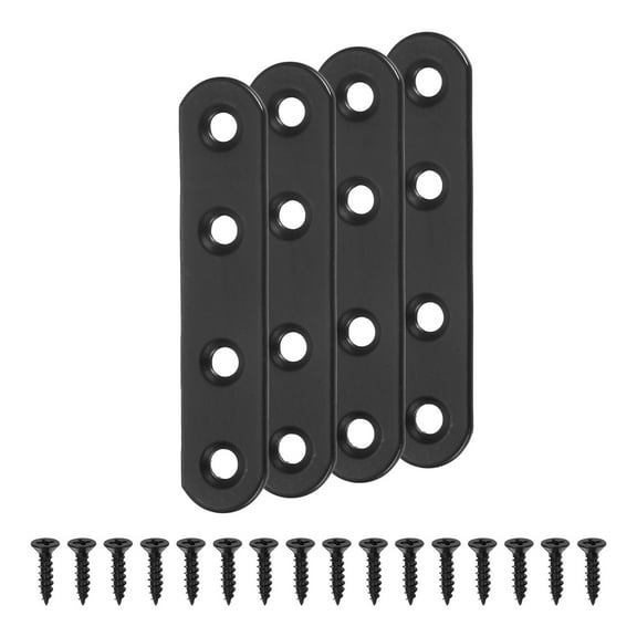 Uxcell 4 Set Flat Repair Plates, 0.63 x 3 Inch Stainless Steel Flat Straight Brace Bracket Mending Joining Plates, Black