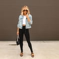 thumbnail image 5 of LYMAYTER Women Cowboy Outwear for S-XL Distressed Button-Down Jean Jacket Long Sleeve Ripped Short Denim Jacket, 5 of 8