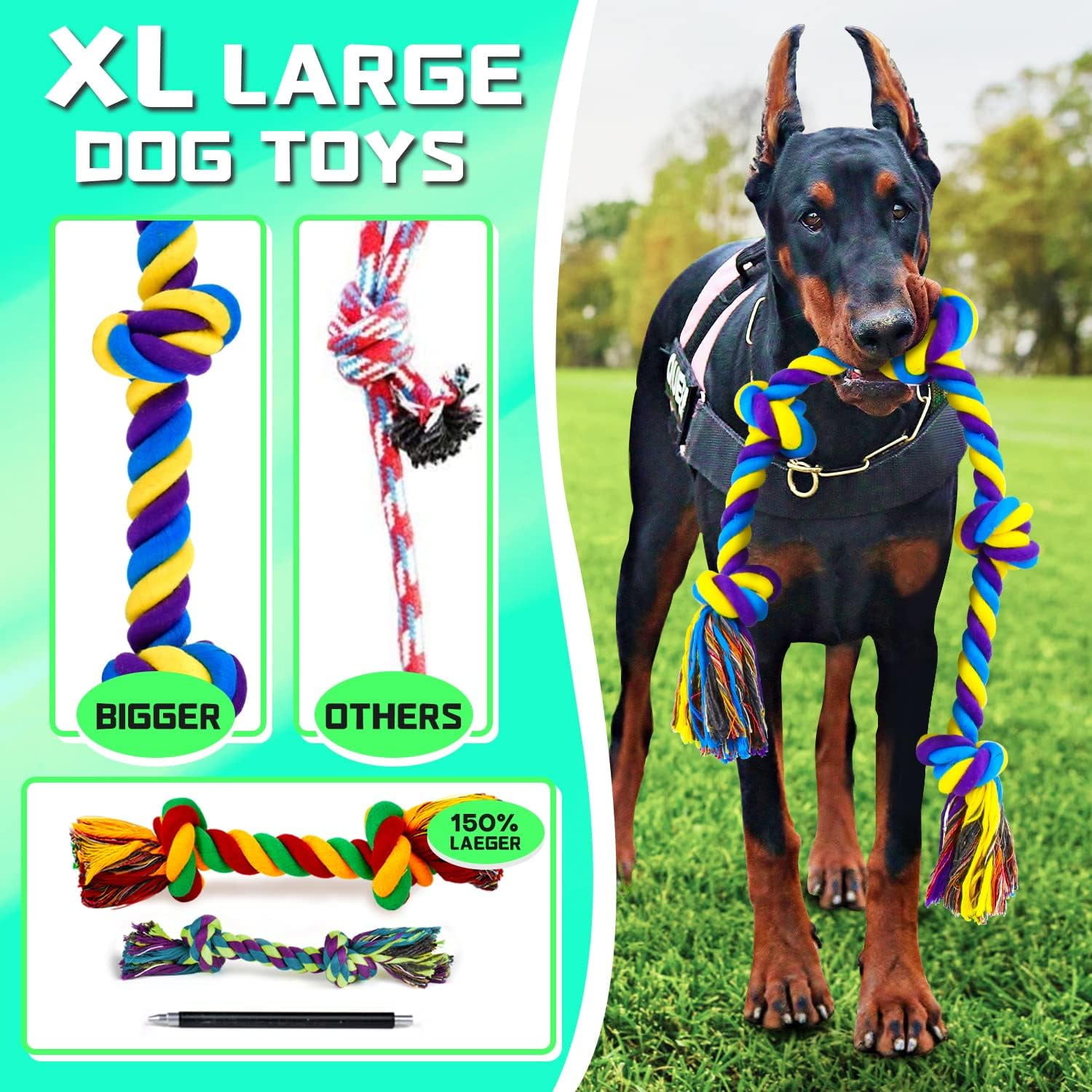 SHARLOVY XL Dog Chew Toys for Aggressive Chewers Large Breed, 14 Pack Tough Indestructible Dog Toys , Durable Puppy Chew Toys for Teething, Heavy Duty Cotton Dog Rope Toys for Large Dogs
