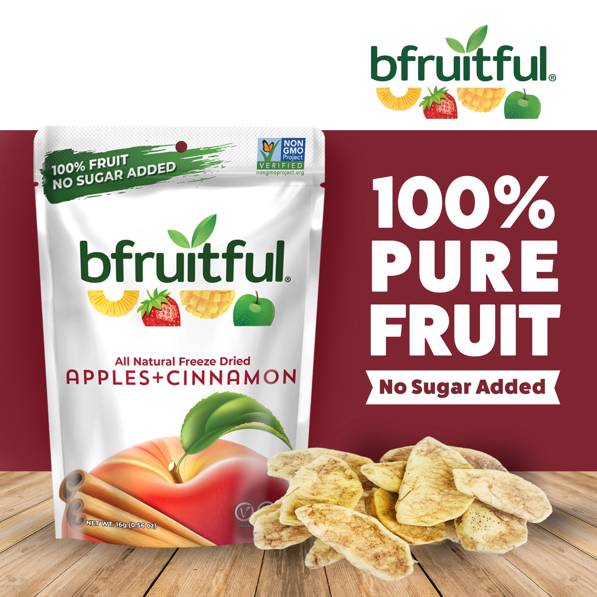 Bfruitful Freeze-Dried Red Apple with Cinnamon Dried Fruits, 12-Count Bags